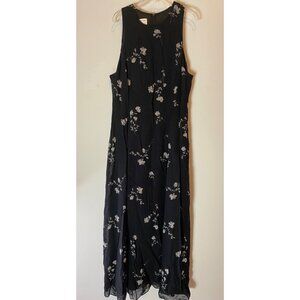 Jones New York Black Floral Sleeveless Midi Dress Size 16